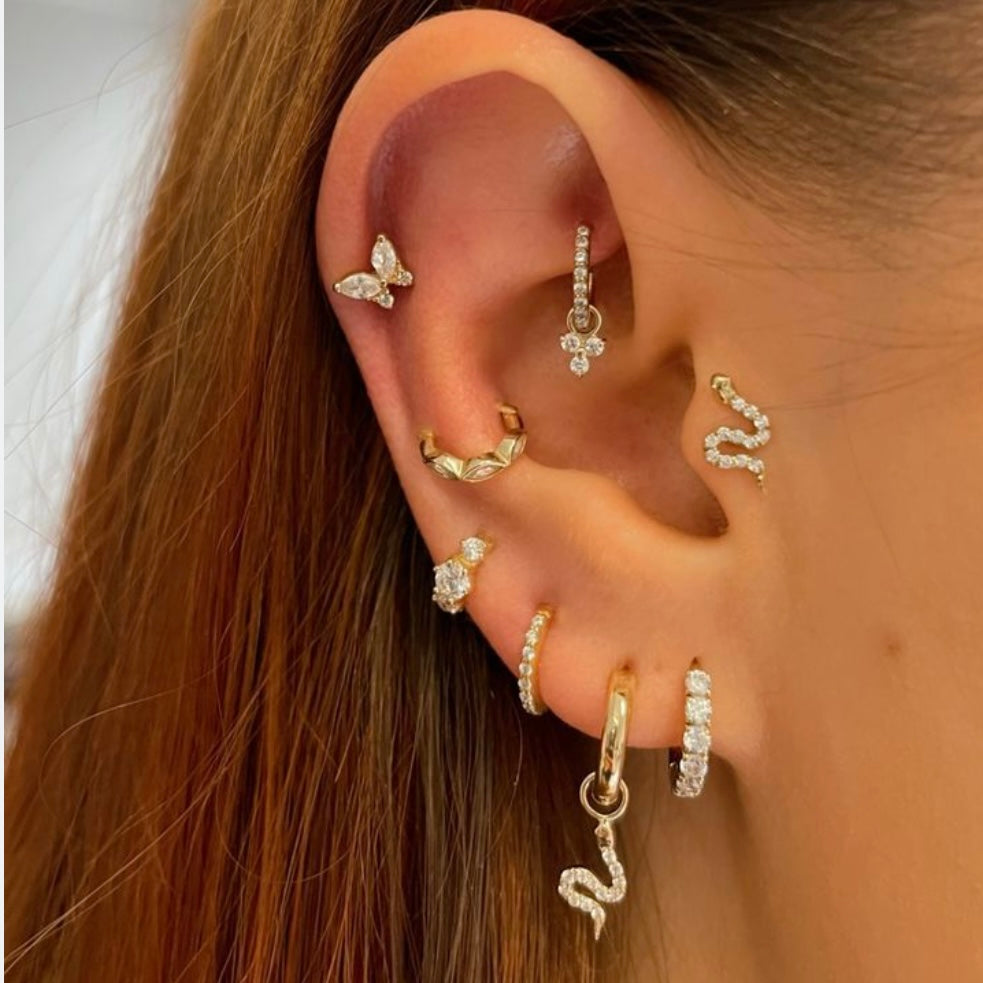 9k solid yellow gold 6mm 16g marquise crystal mini clicker hoop earring Huggies and Hoops Laura Bond Maria Tash