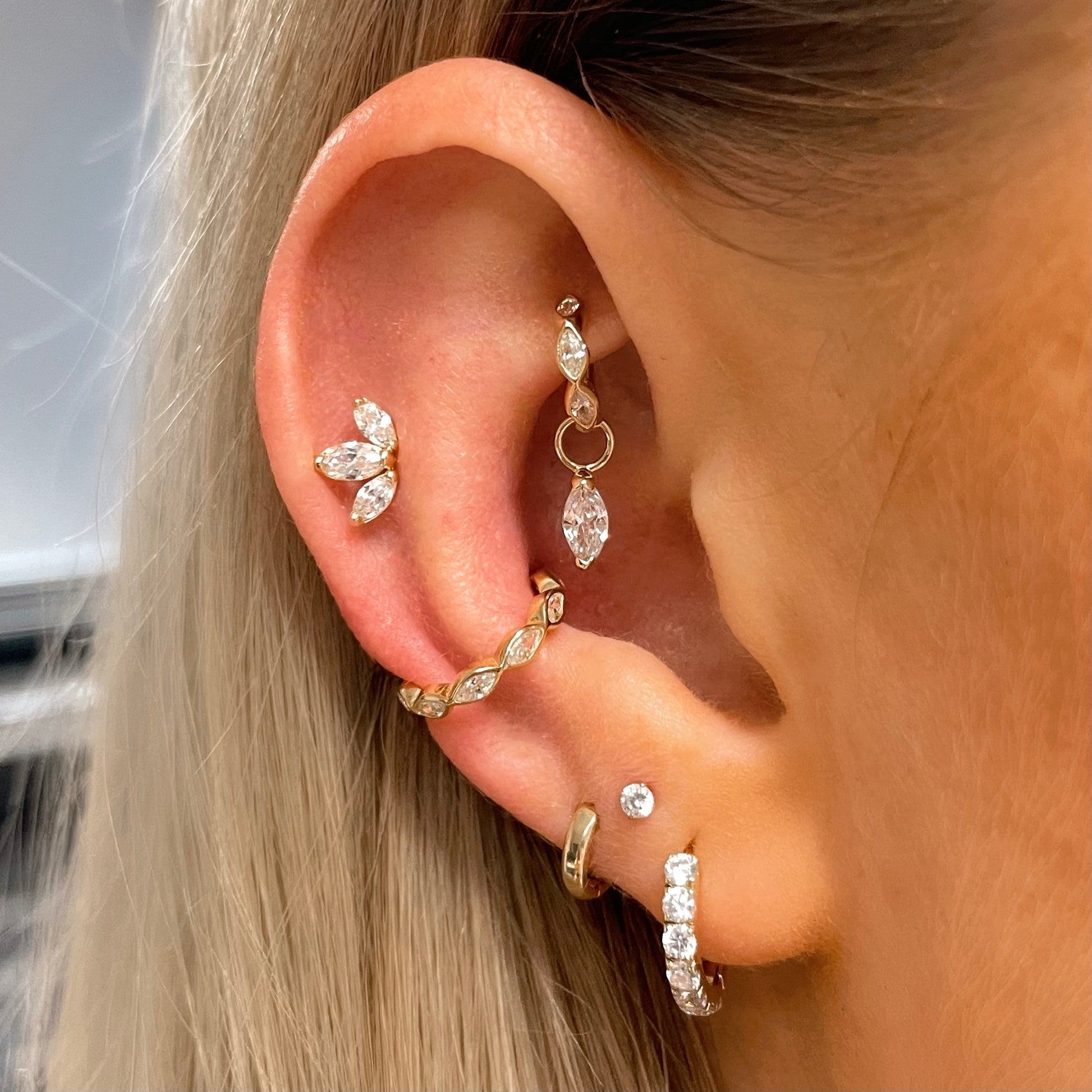 9k solid yellow gold 8mm simple crystal huggie earring Huggies and Hoops Laura Bond Maria Tash