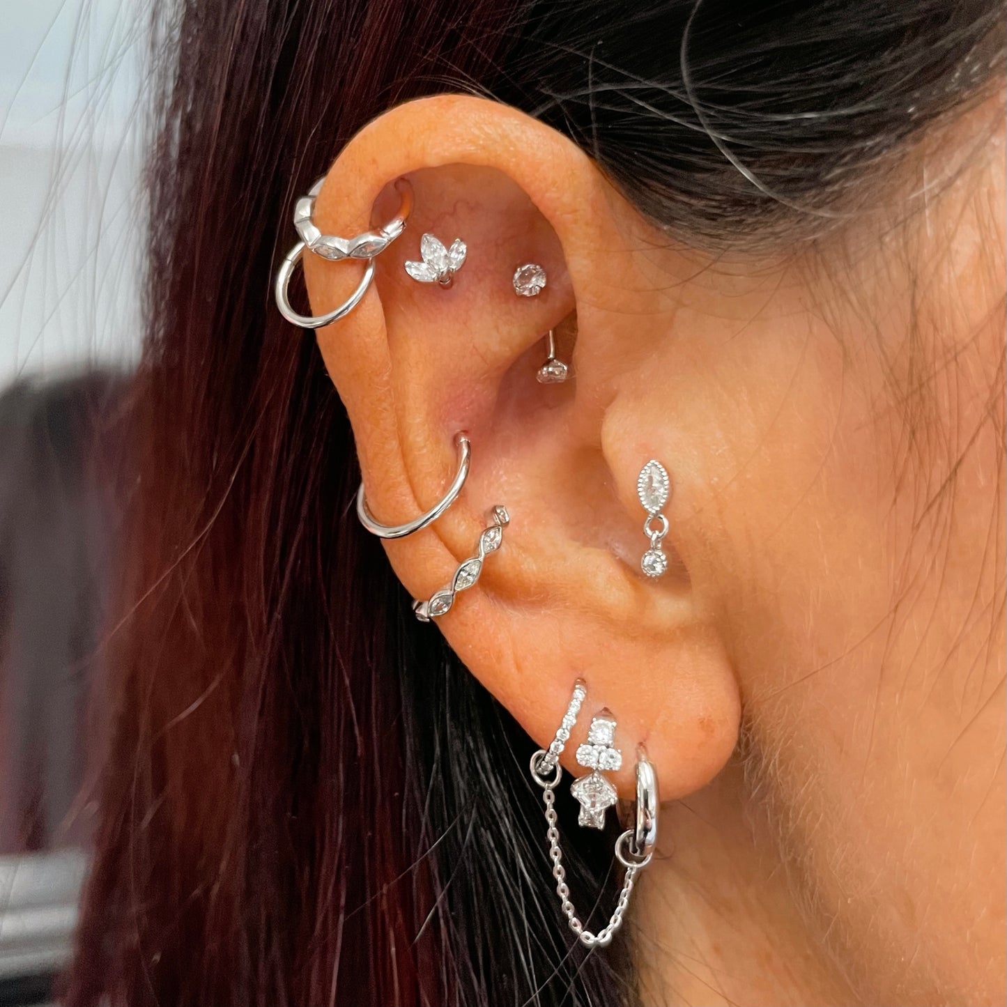 9k solid white gold Lotus flower flat back labret stud earring 6mm Cartilage Studs Laura Bond Maria Tash astrid miyu