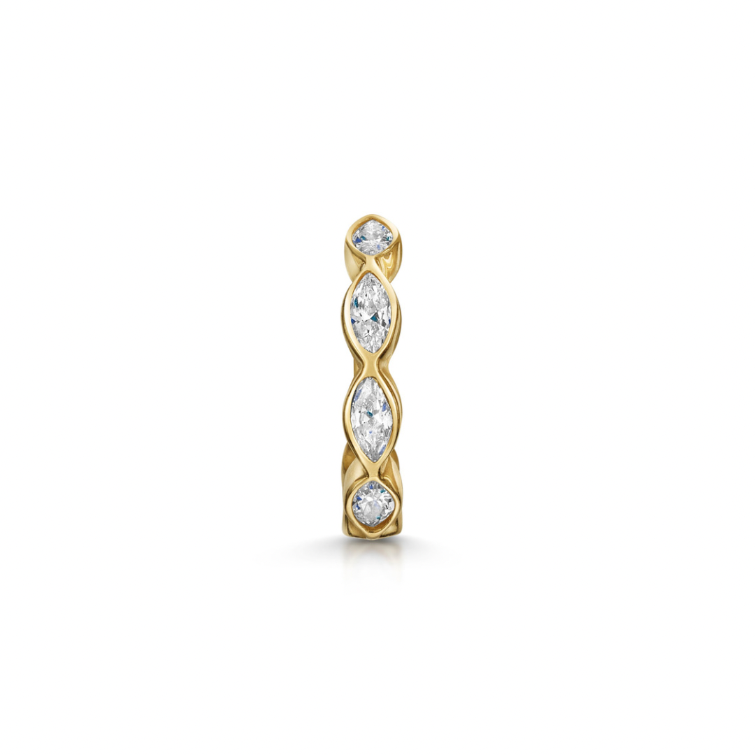 9k solid yellow gold 8mm marquise crystal clicker hoop earring