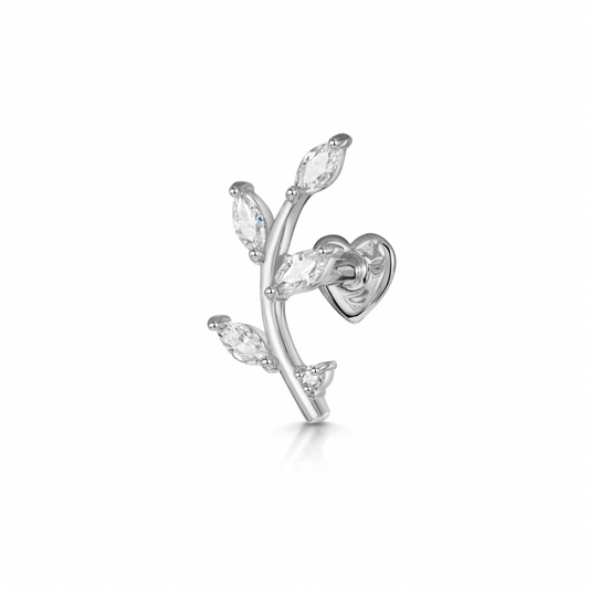 14k solid white gold vine garland flat back climber stud earring 8mm