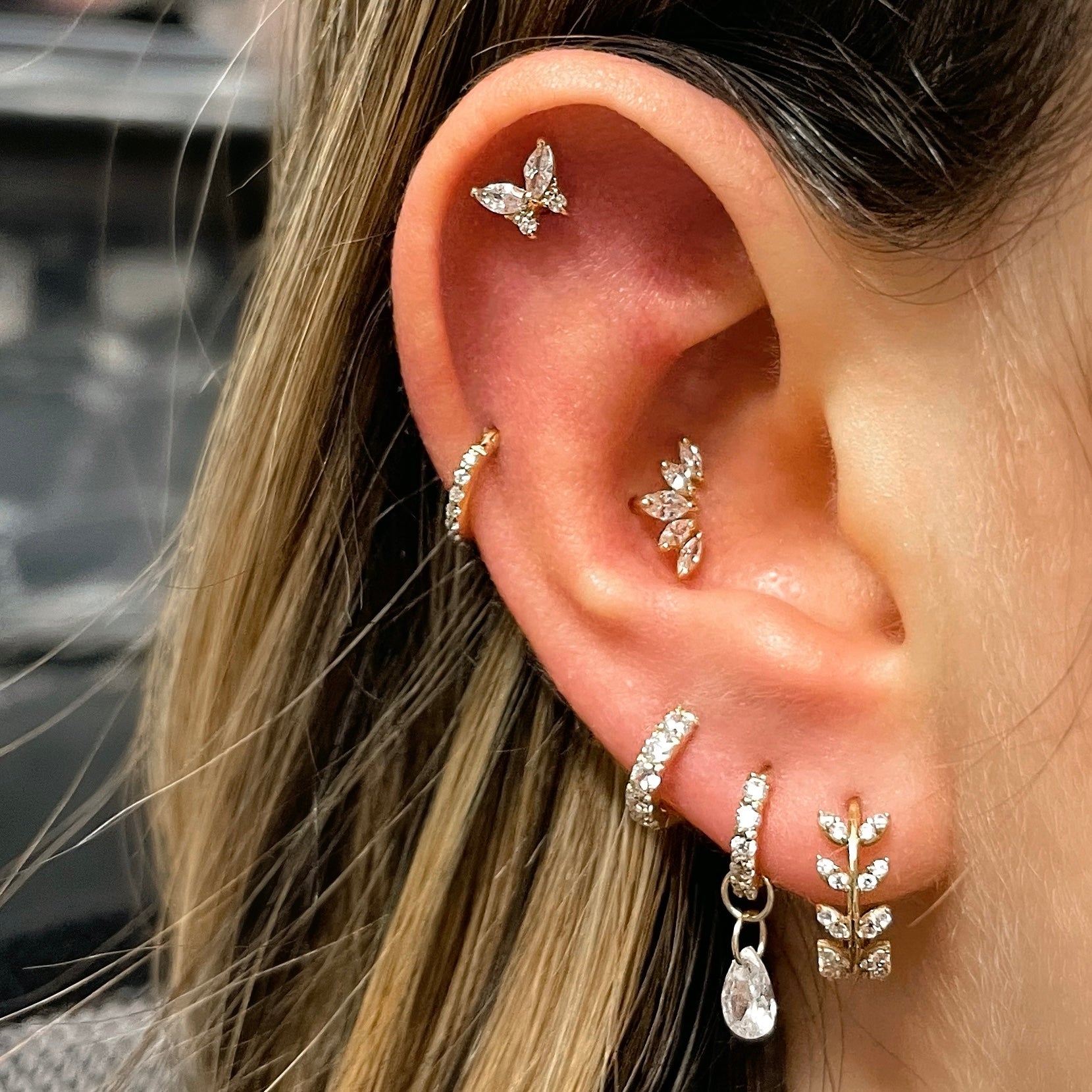 9k solid yellow gold butterfly flat back labret stud earring - Laura Bond Jewellery