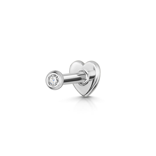 14k solid white gold bezel set tiny crystal gem flat back labret stud earring 8mm - LAURA BOND jewellery
