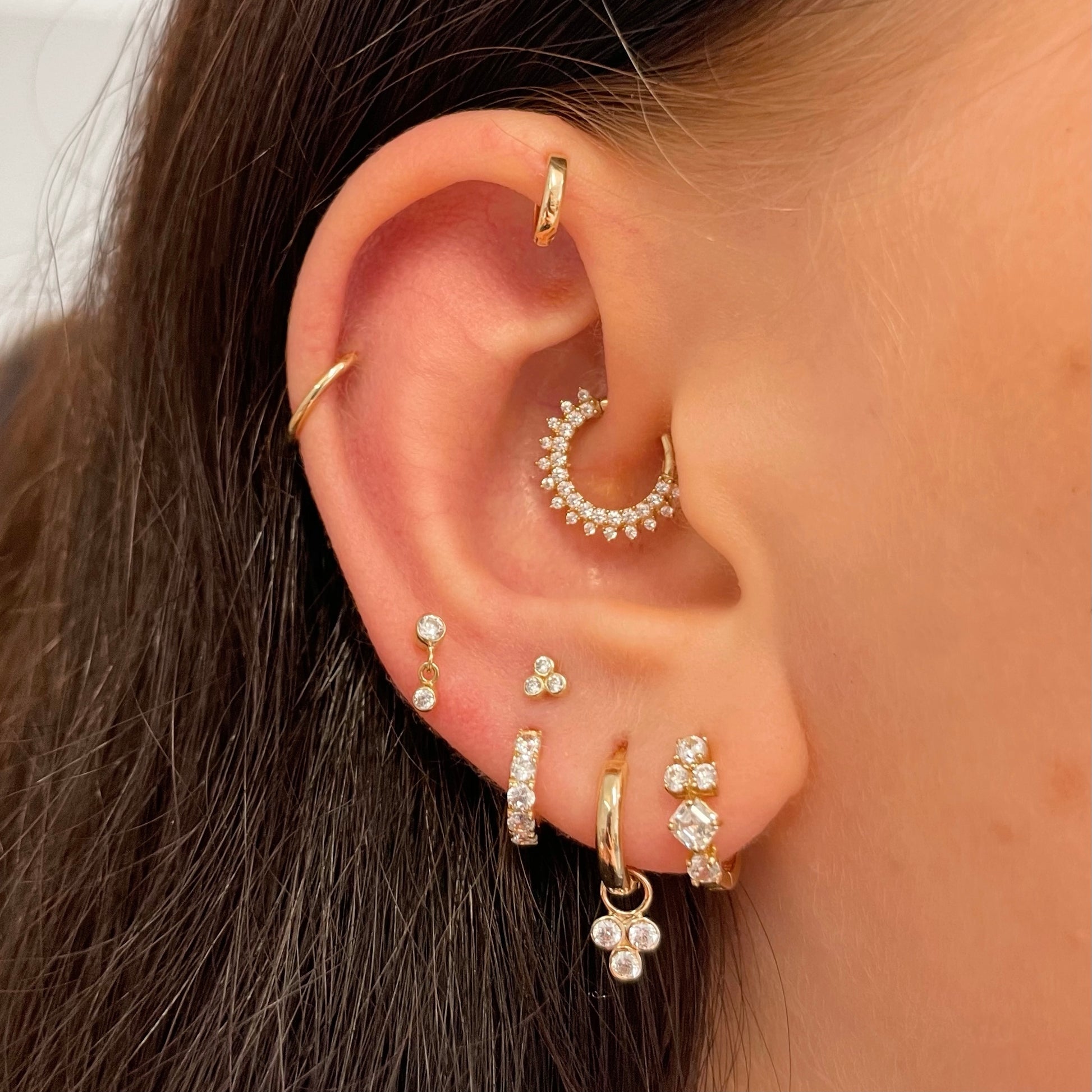 9k solid yellow gold 6mm simple crystal mini huggie earring - LAURA BOND jewellery