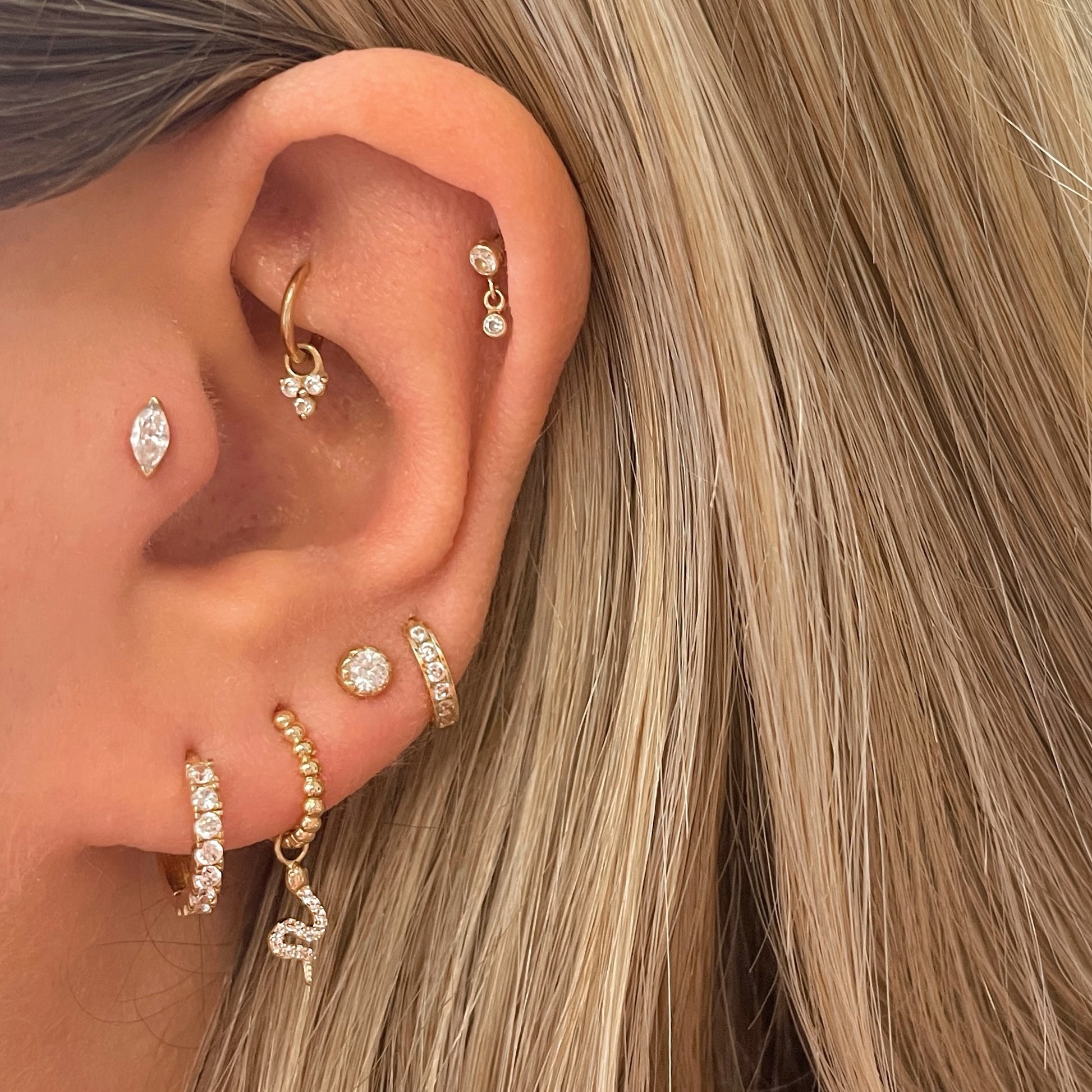 14k solid yellow gold marquise flat back labret stud earring 8mm - LAURA BOND jewellery