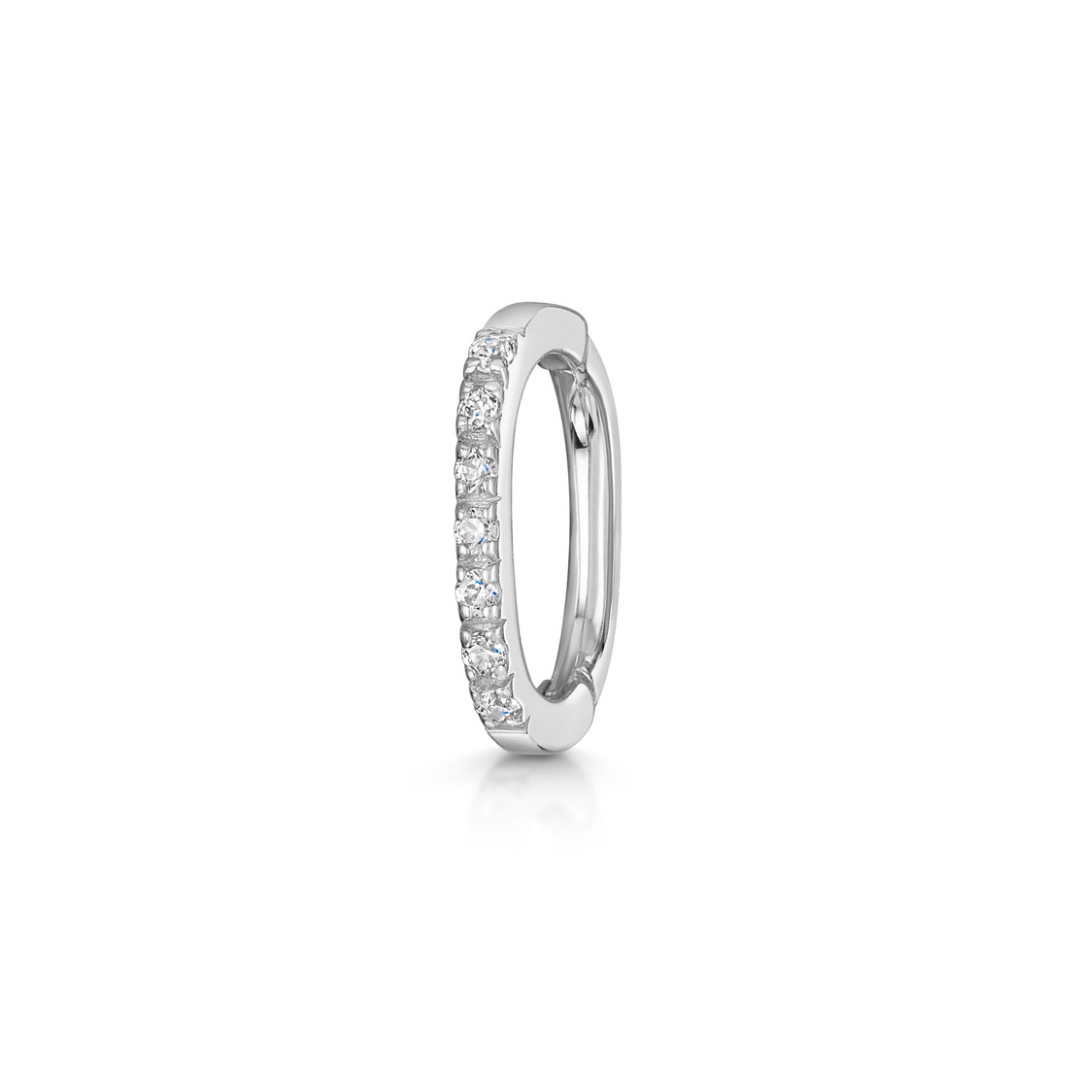 9k solid white gold crystal oval rook clicker hoop
