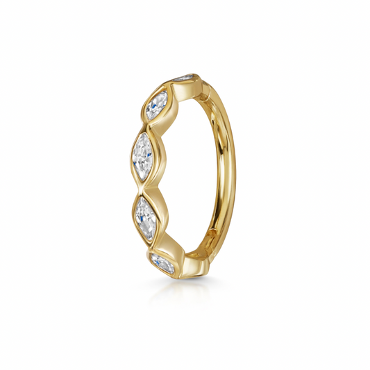 9k solid yellow gold 10mm 16g marquise crystal clicker hoop earring Huggies and Hoops Laura Bond Maria Tash astrid miyu