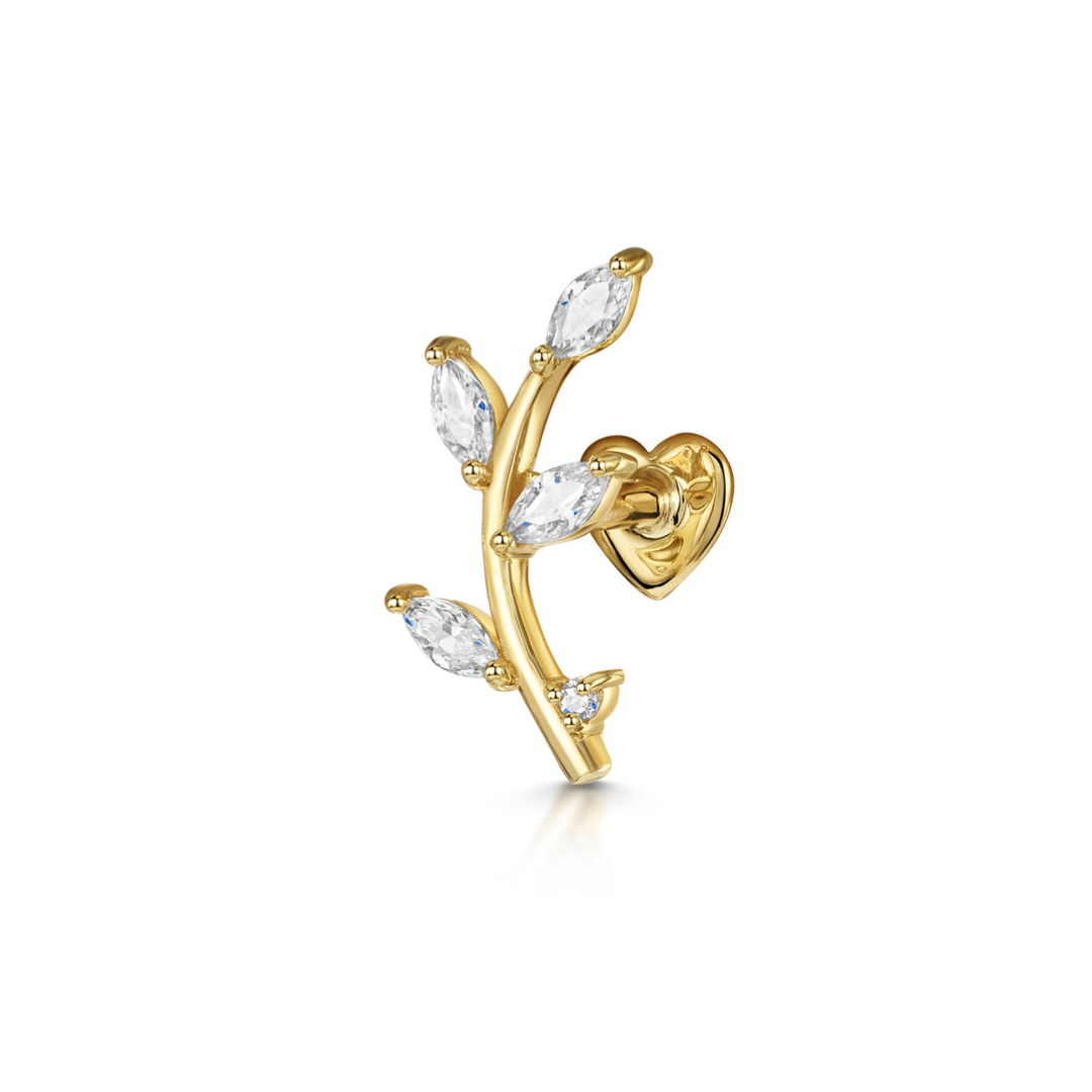 14k solid yellow gold vine garland flat back labret climber stud earring 8mm