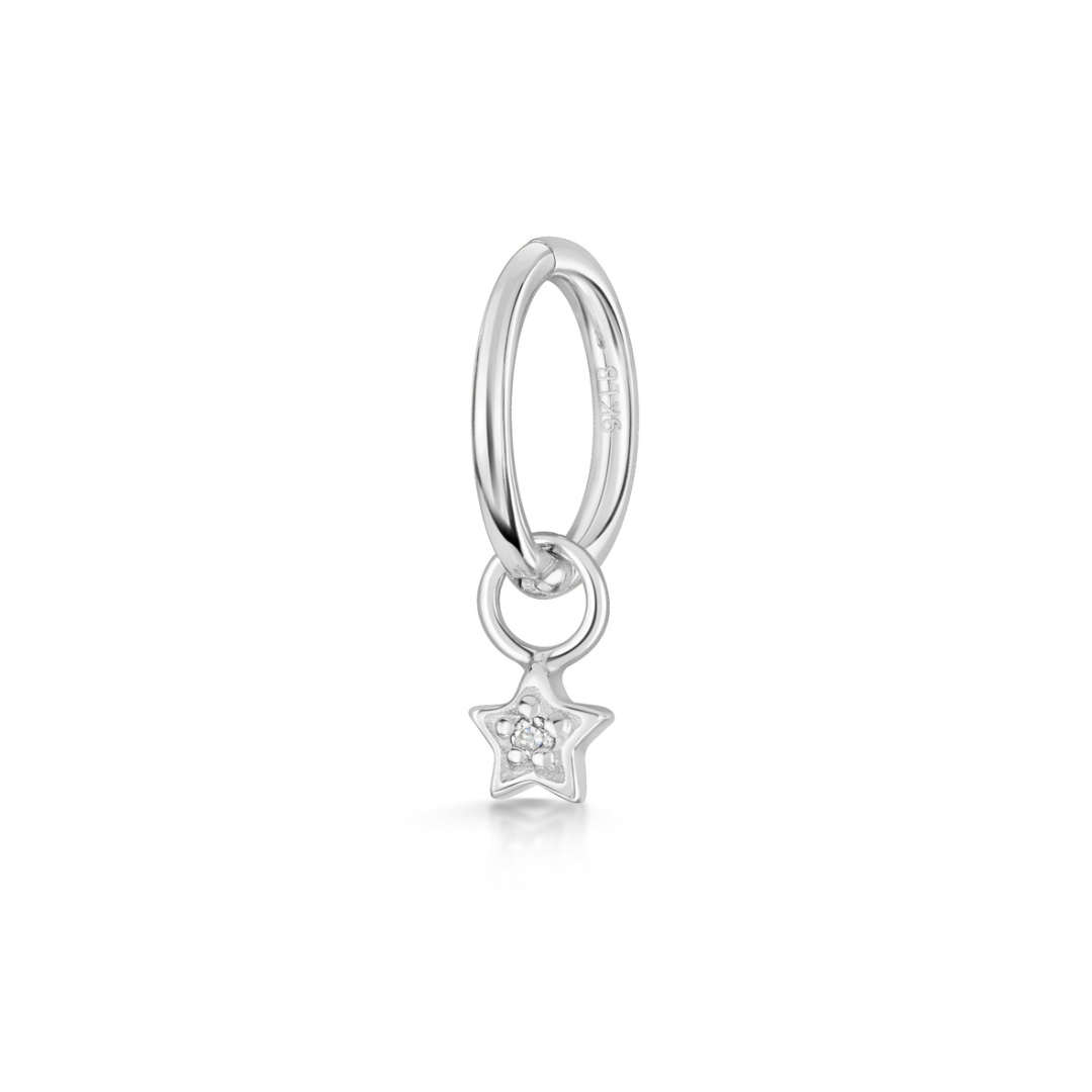 9k solid white gold 6mm 18g clicker hoop earring with Nova charm
