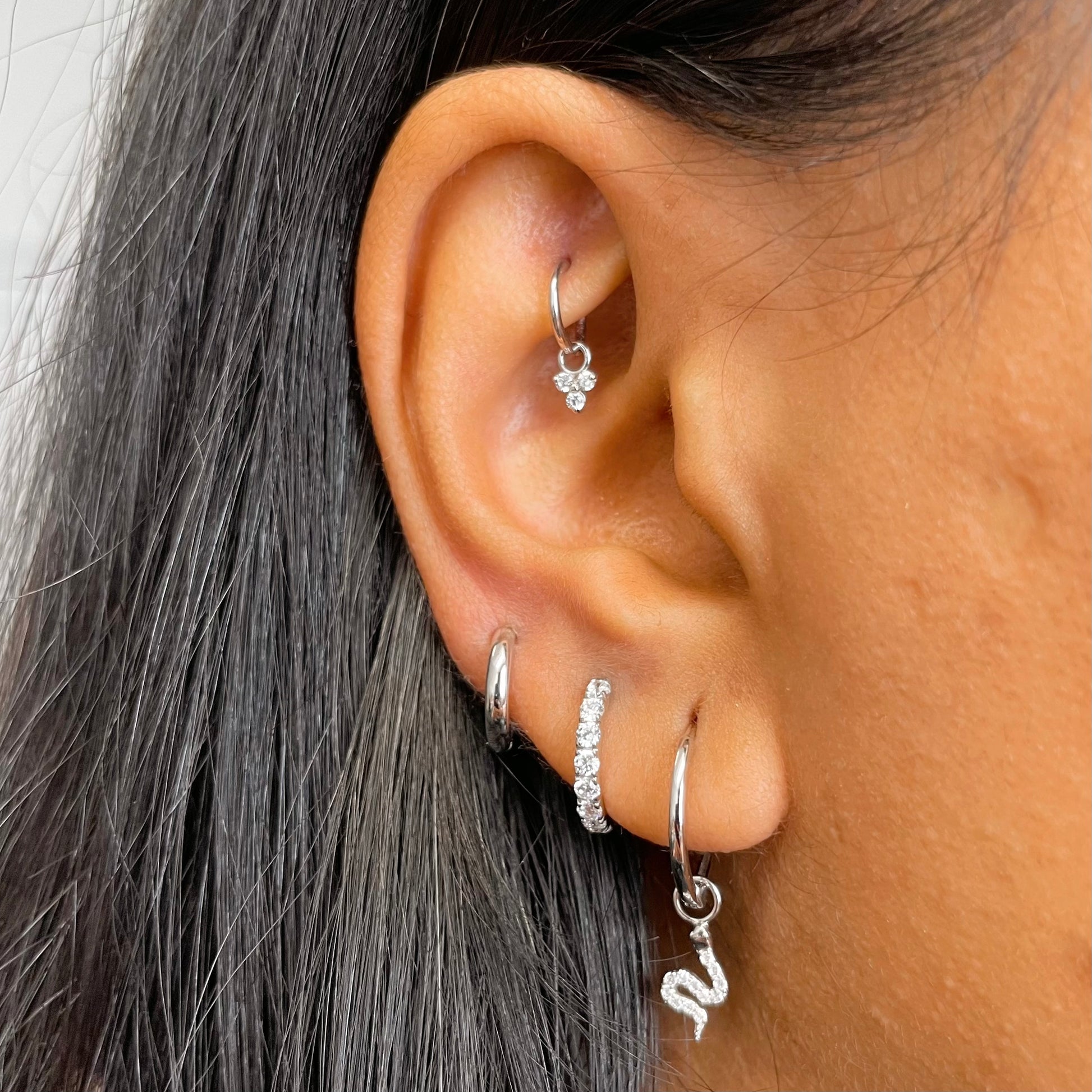 9k solid white gold tiny crystal trio earring charm Chains and Charms Laura Bond Maria Tash