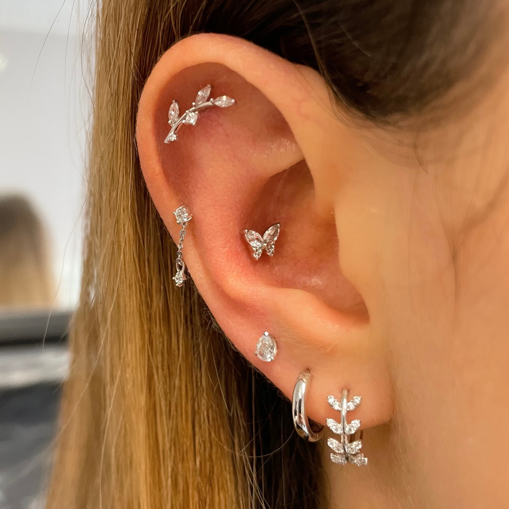 14k solid white gold butterfly flat back labret stud earring 8mm - LAURA BOND jewellery