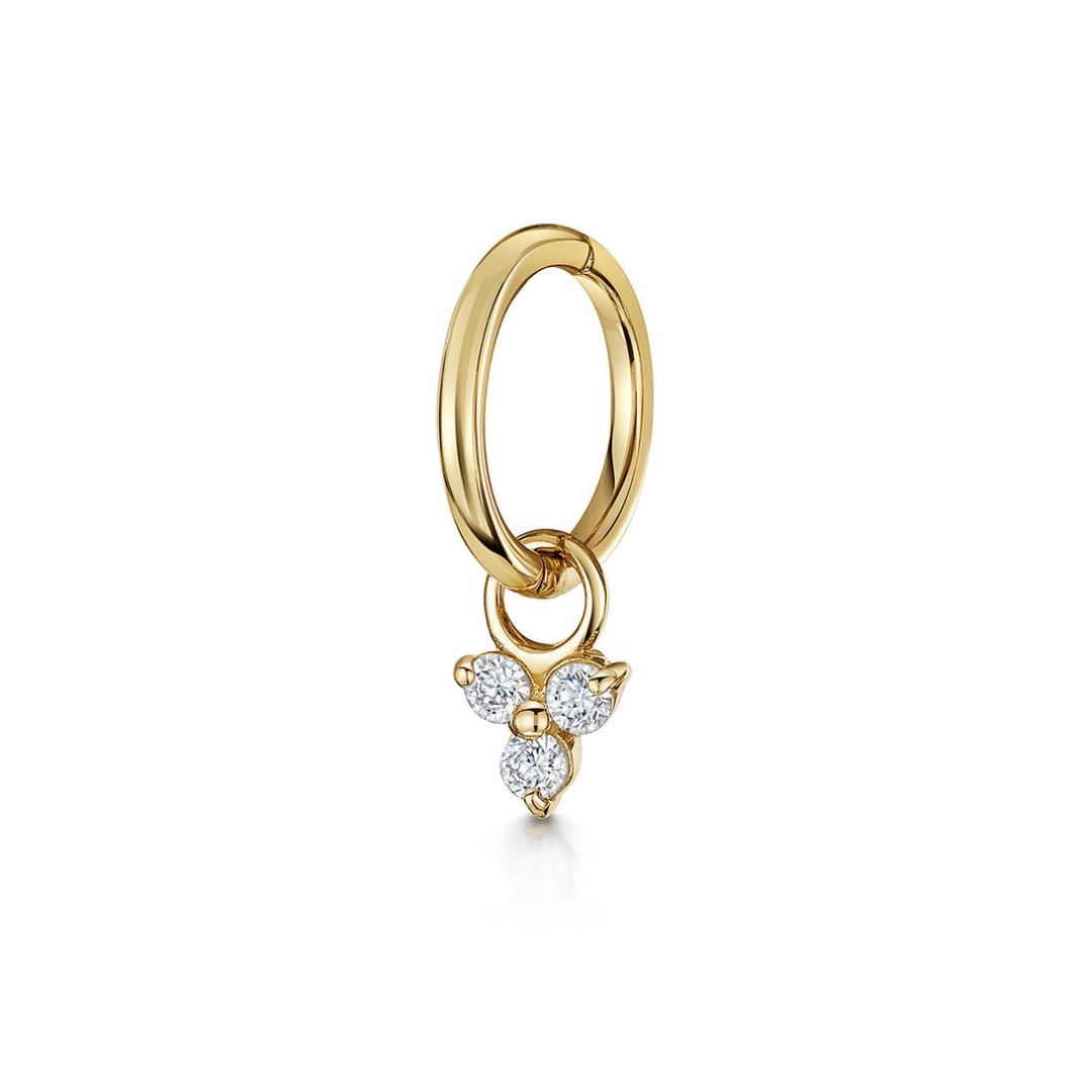 9k solid yellow gold 6mm 18g clicker hoop earring with crystal trio charm