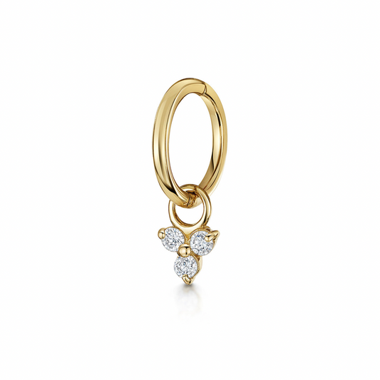 9k solid yellow gold 6mm 18g clicker hoop earring with crystal trio charm Huggies and Hoops Laura Bond Maria Tash