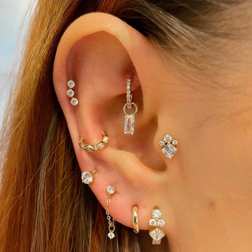 9k solid yellow gold trinity crystal flat back labret stud earring - LAURA BOND jewellery