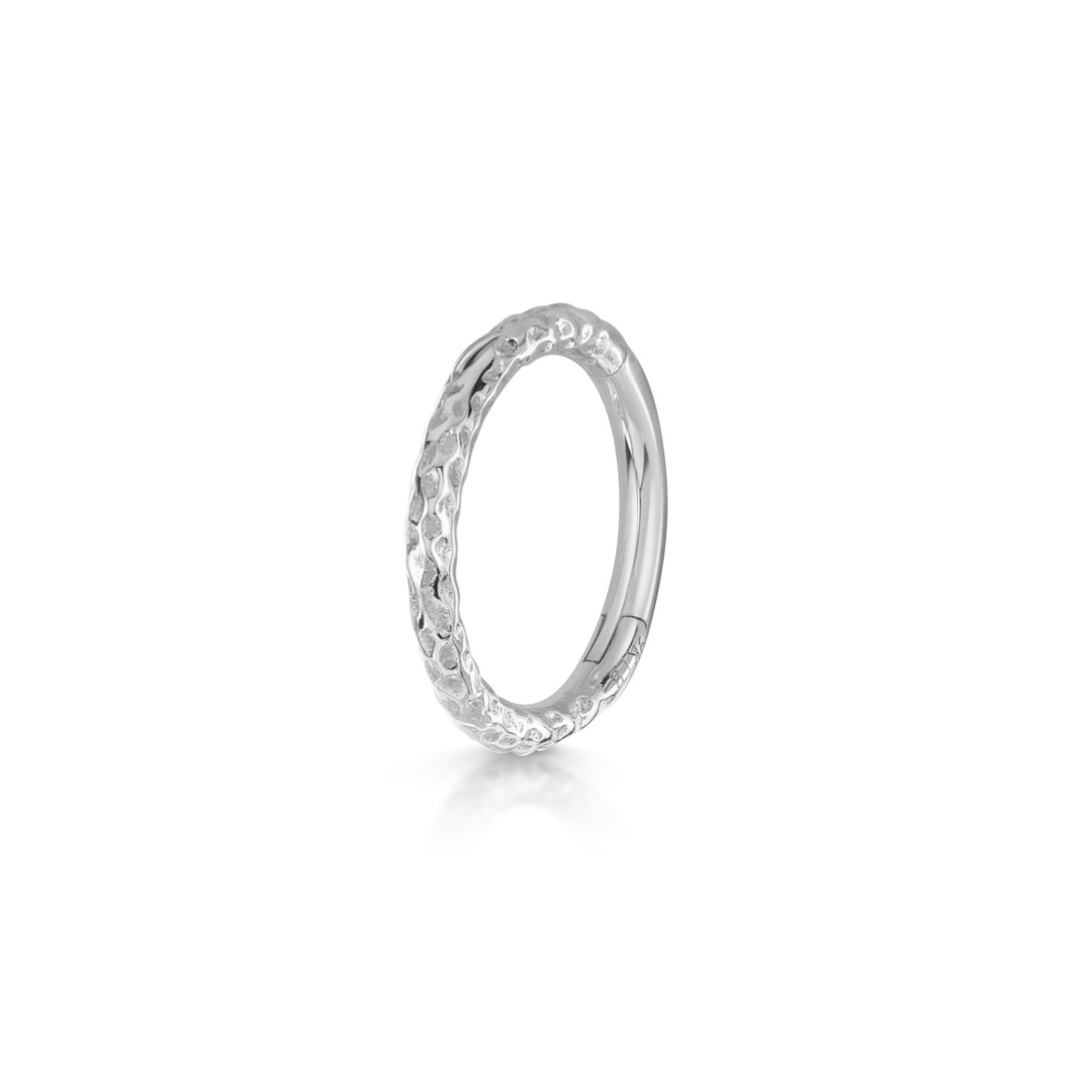 9k solid white gold hammered texture 8mm clicker hoop earring