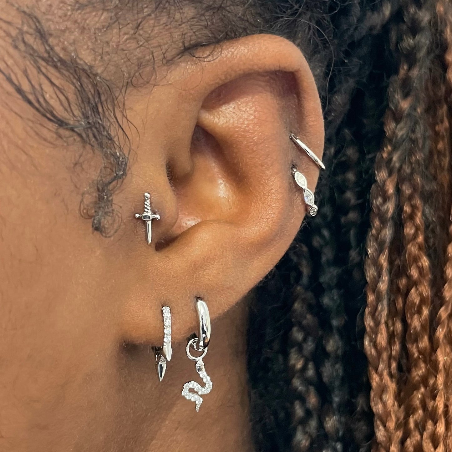 9k solid white gold 8mm crystal spike huggie earring Huggies and Hoops Laura Bond Maria Tash astrid miyu