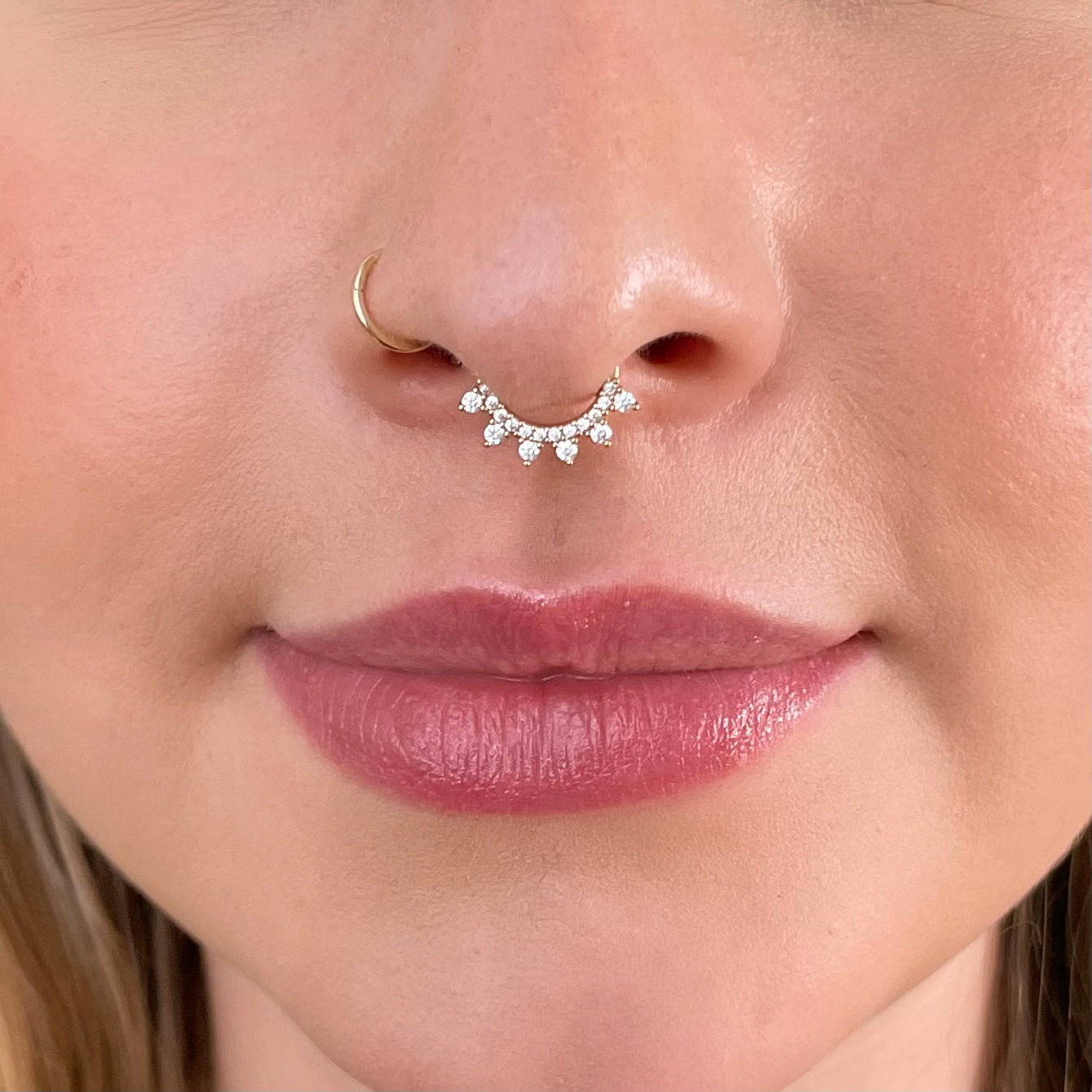 9k solid yellow gold white crystal pavé hoop for daith or septum