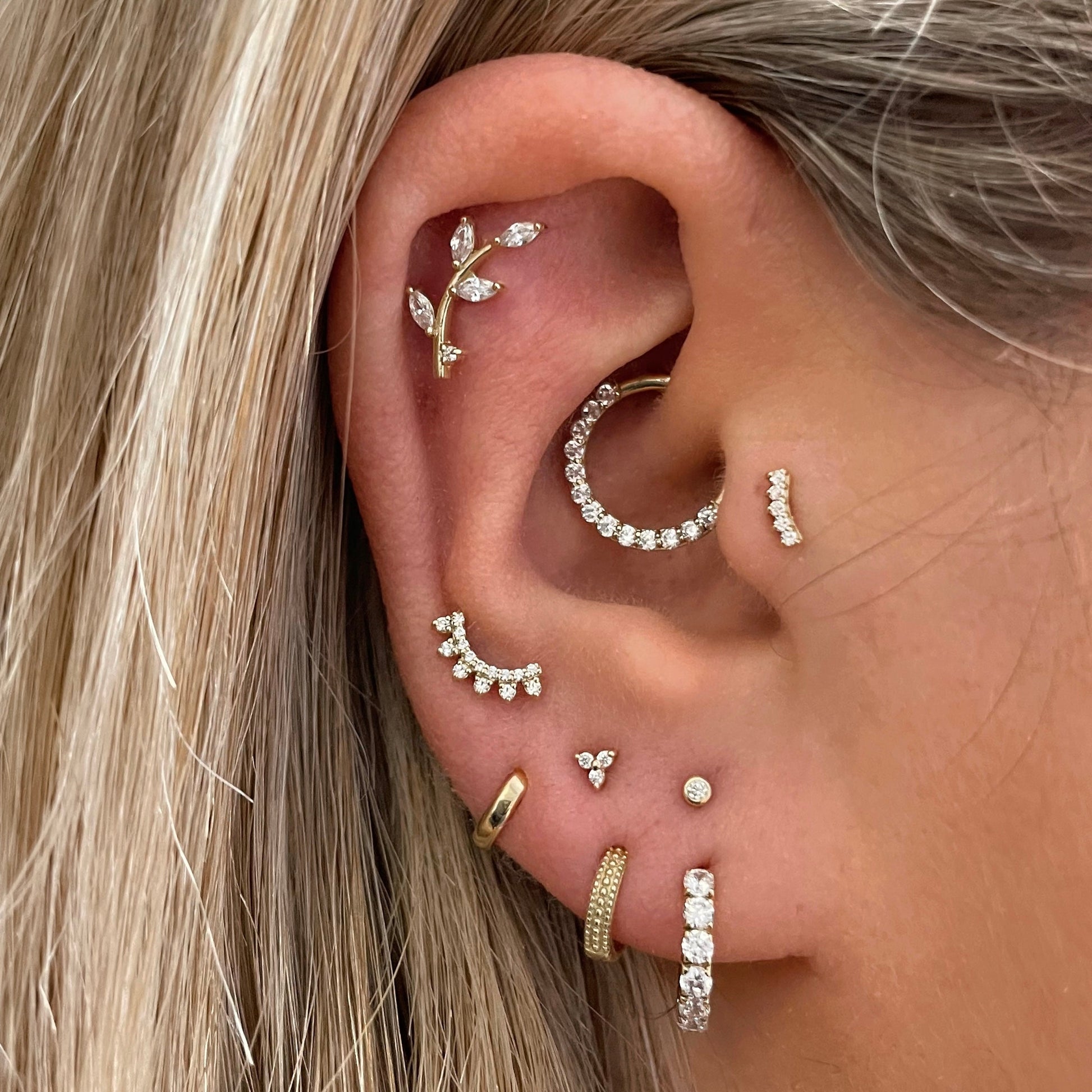 14k solid yellow gold vine garland flat back labret climber stud earring 8mm Cartilage Studs Laura Bond Maria Tash astrid miyu