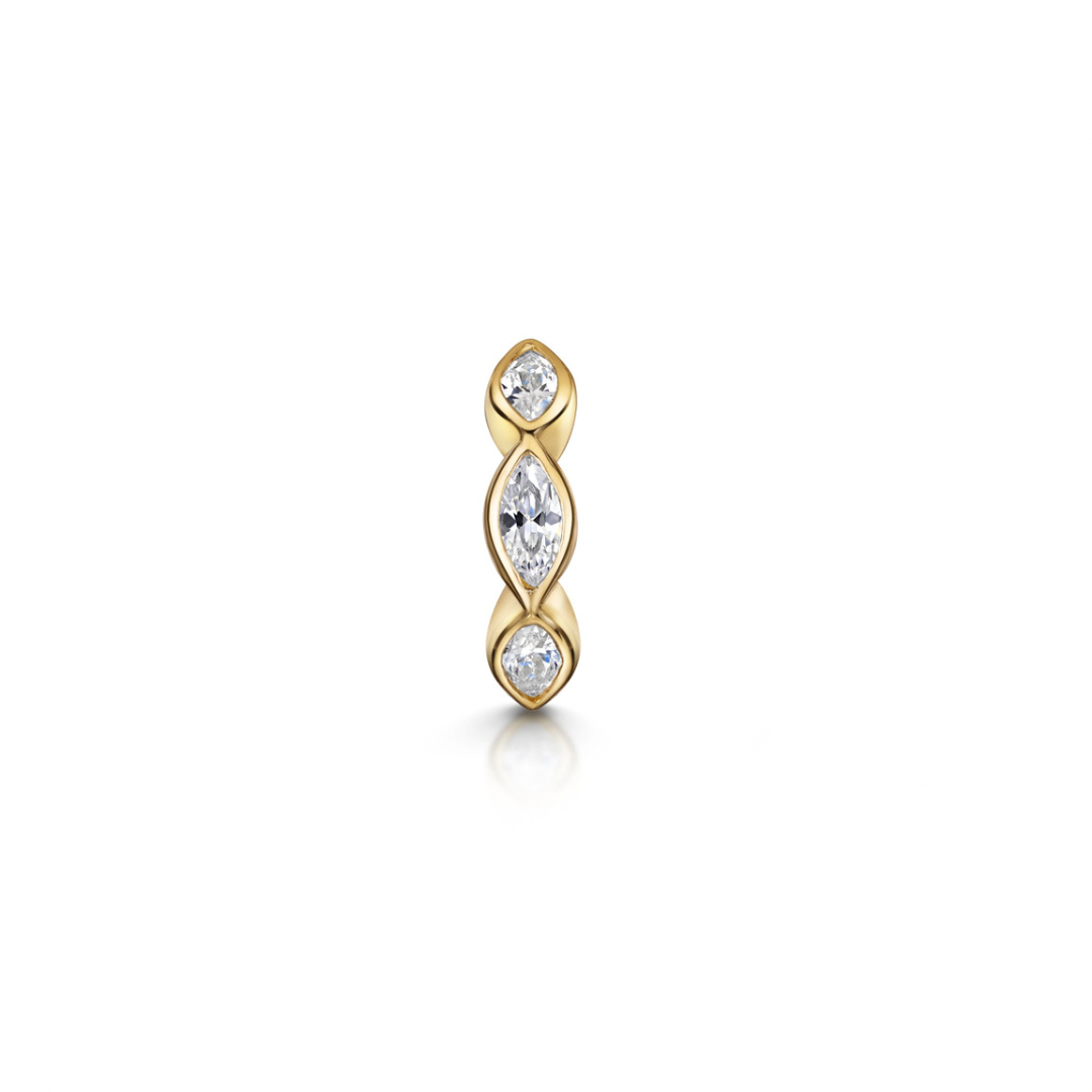 9k solid yellow gold marquise crystal mini 6mm clicker hoop earring