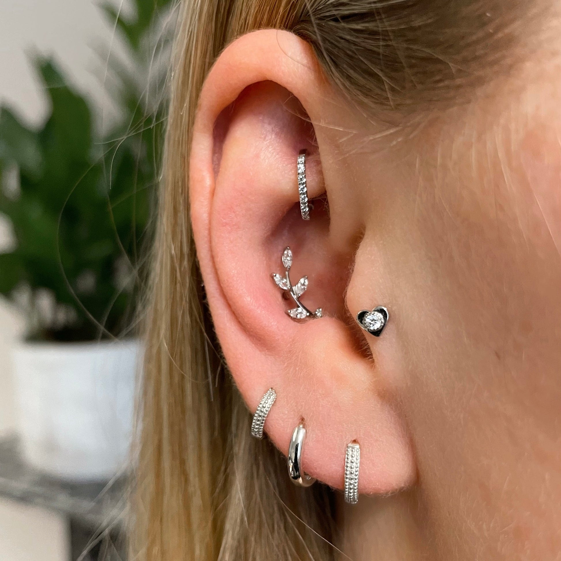 14k solid white gold vine garland flat back climber stud earring 8mm Cartilage Studs Laura Bond Maria Tash
