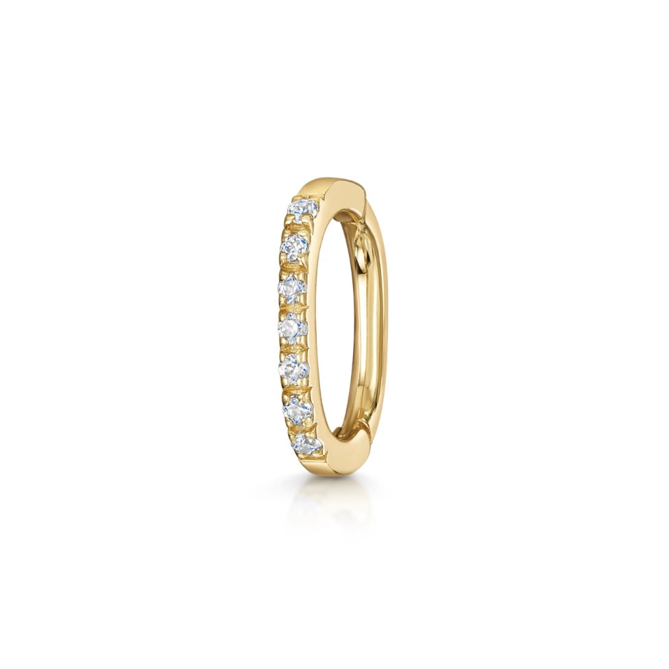9k solid yellow gold crystal oval rook clicker hoop
