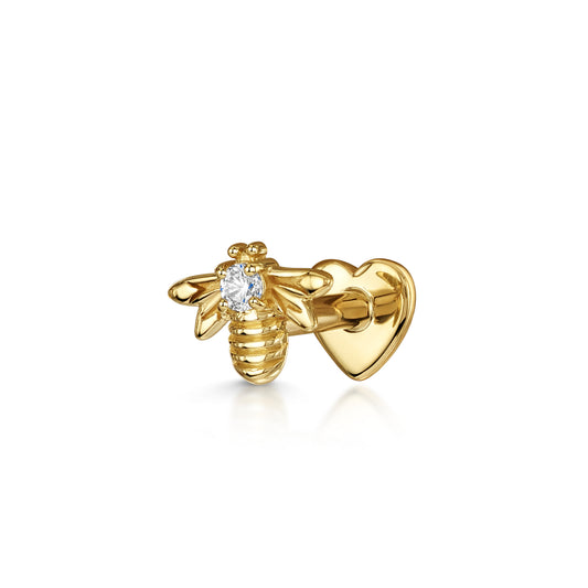 9k solid yellow gold bee flat back labret stud earring 6mm Cartilage Studs Laura Bond Maria Tash astrid miyu