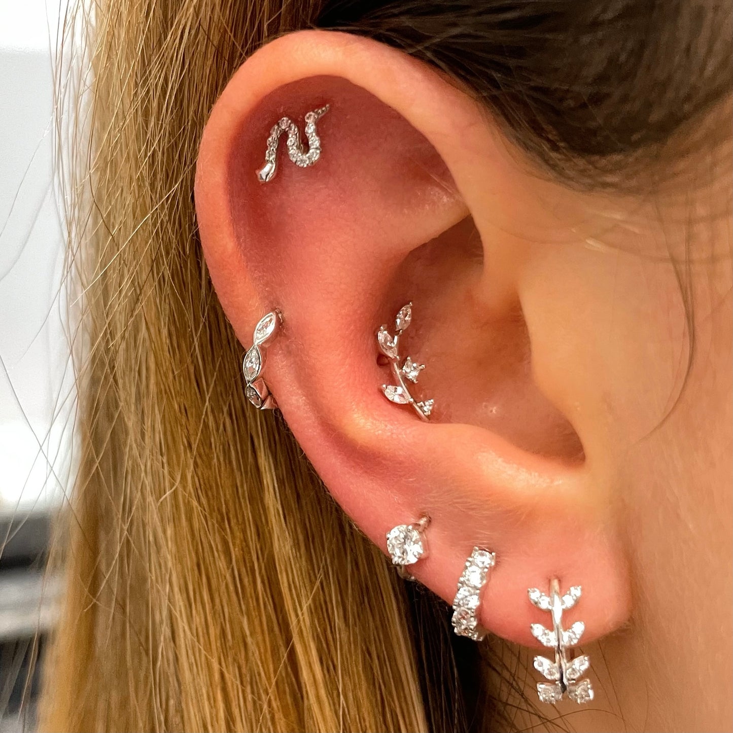 9k solid white gold 8mm 16g marquise crystal clicker hoop earring Huggies and Hoops Laura Bond Maria Tash astrid miyu