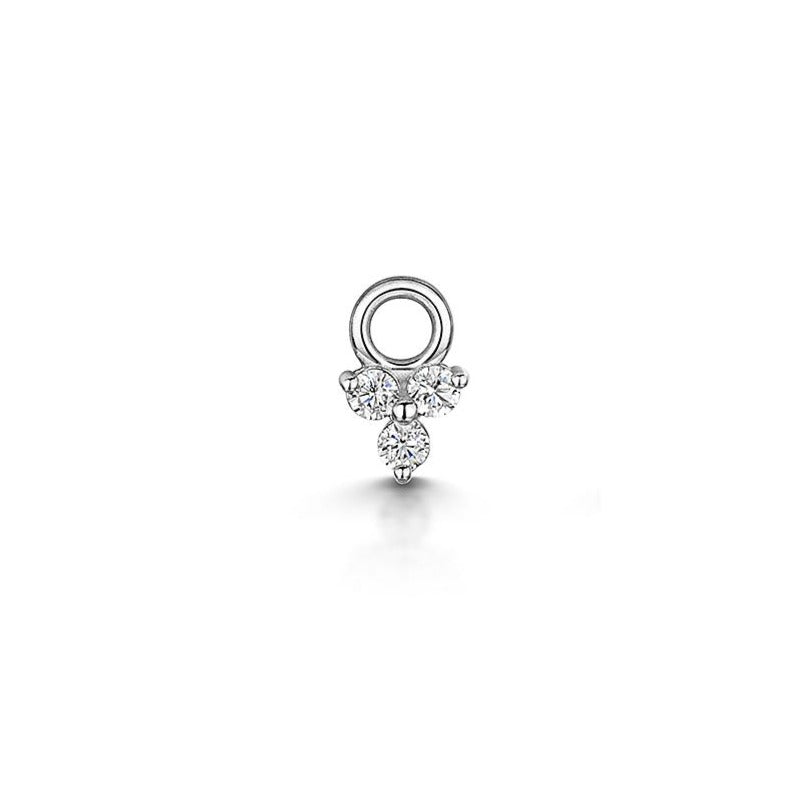 9k solid white gold tiny crystal trio charm for clicker hoop earring - LAURA BOND jewellery