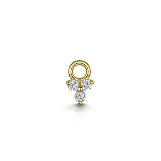 9k solid yellow gold tiny crystal trio charm for clicker hoop earring - LAURA BOND jewellery