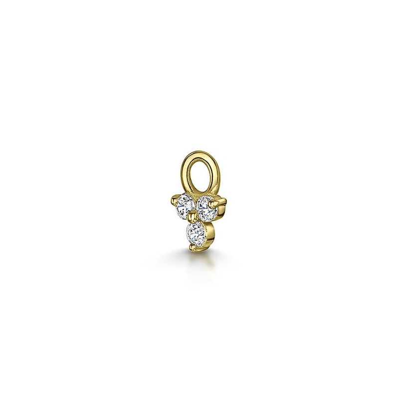 9k solid yellow gold tiny crystal trio charm for clicker hoop earring - LAURA BOND jewellery