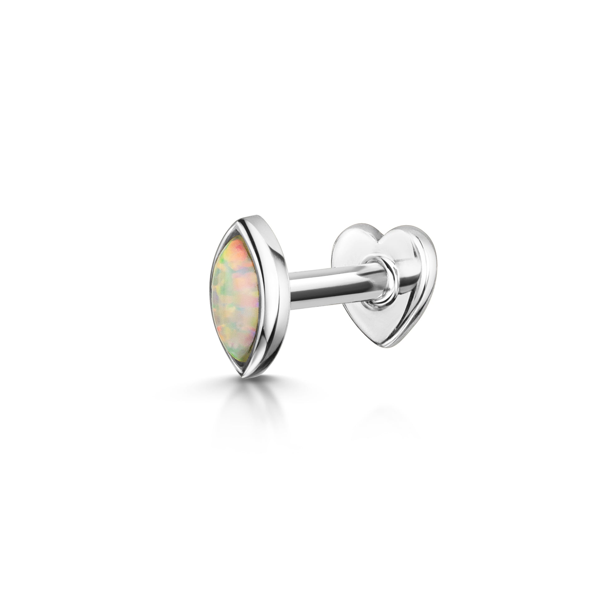 9k solid white gold opal marquise flat back labret stud - LAURA BOND jewellery