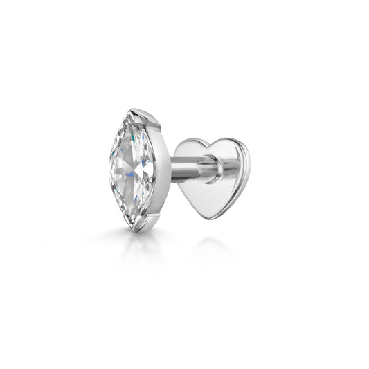 14k solid white gold marquise flat back labret stud earring 8mm - LAURA BOND jewellery