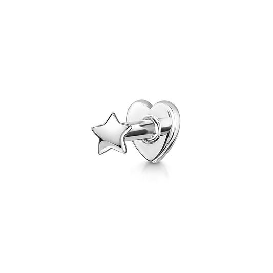 9k solid white gold tiny star flat back labret stud - LAURA BOND jewellery