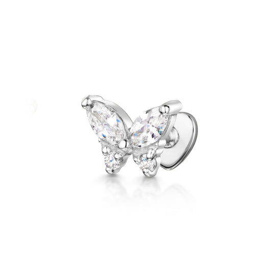 9k solid white gold butterfly flat back labret stud - LAURA BOND jewellery