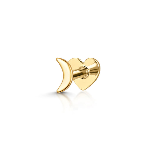 14k solid yellow gold tiny moon flat back labret stud earring 8mm - LAURA BOND jewellery'