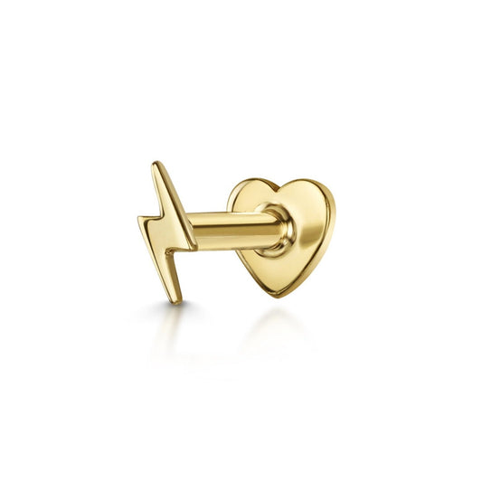 9k solid yellow gold tiny lightning bolt flat back labret stud earring 6mm