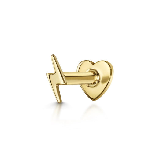 14k solid yellow gold tiny lightning bolt flat back labret stud earring 8mm Cartilage Studs Laura Bond Maria Tash