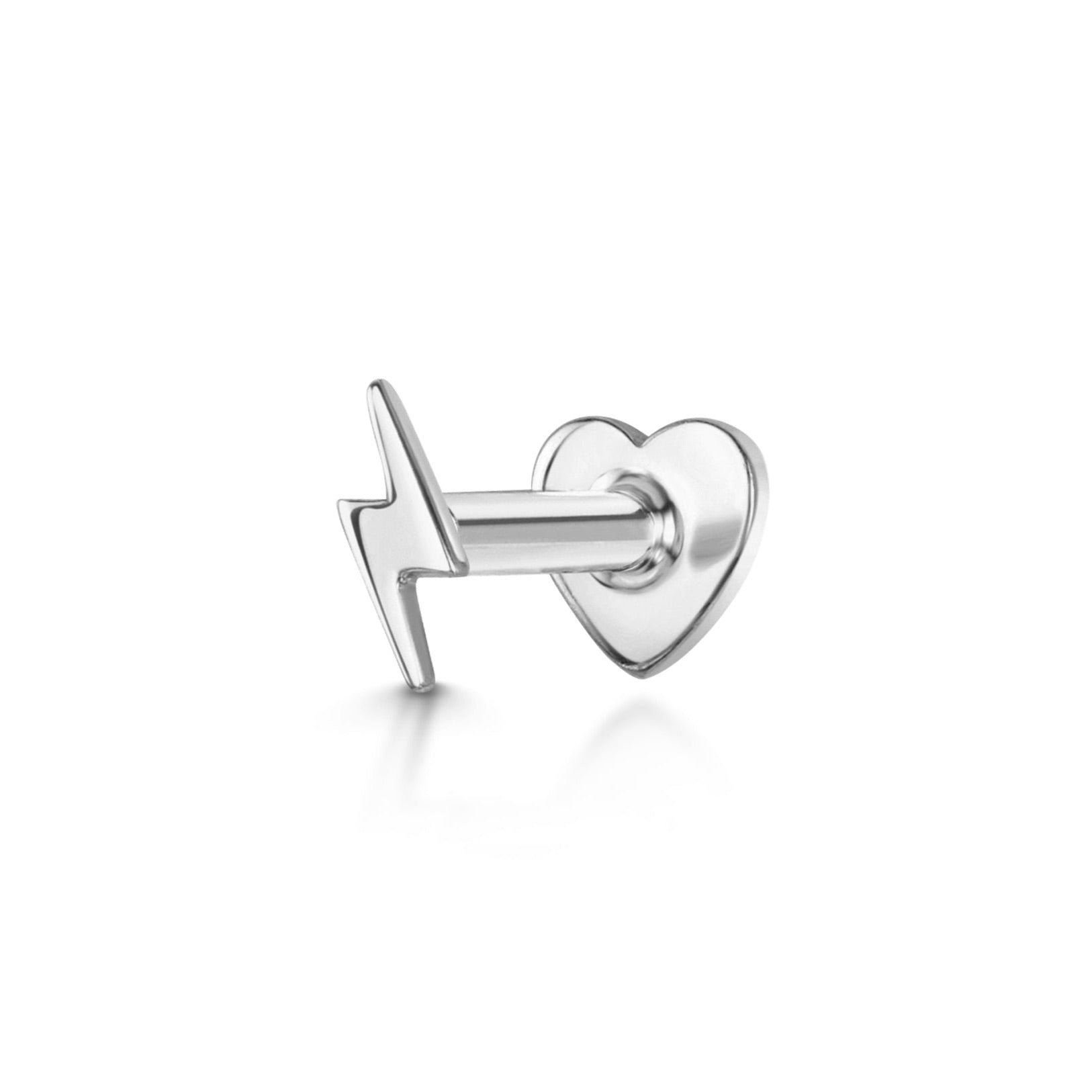 14k solid white gold tiny lightning bolt flat back labret stud earring 8mm - LAURA BOND jewellery