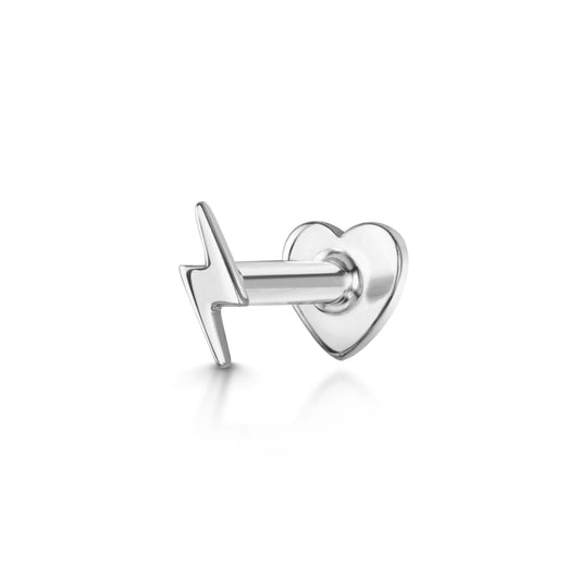 14k solid white gold tiny lightning bolt flat back labret stud earring 8mm - LAURA BOND jewellery