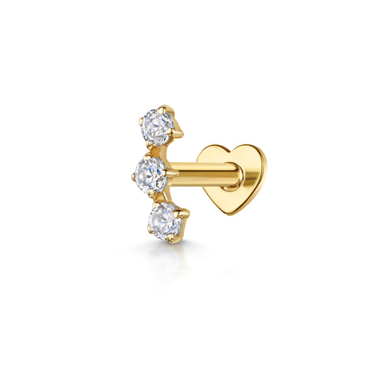 9k solid yellow gold trinity crystal flat back labret stud earring - LAURA BOND jewellery
