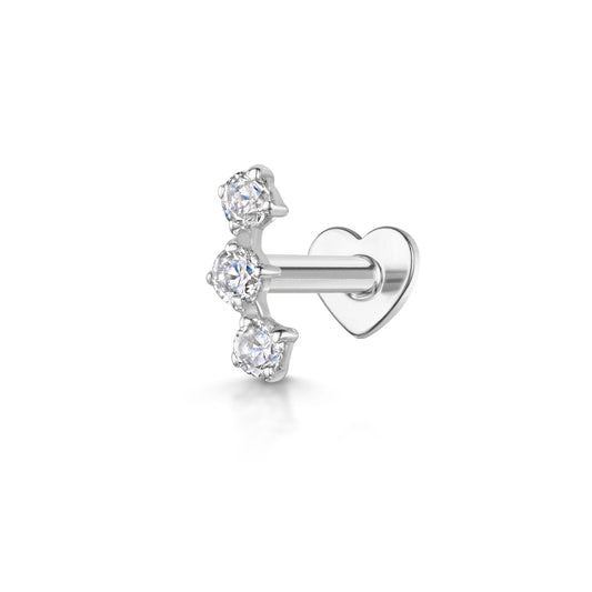 9k solid white gold trinity crystal flat back labret stud earring 6mm Cartilage Studs Laura Bond Maria Tash