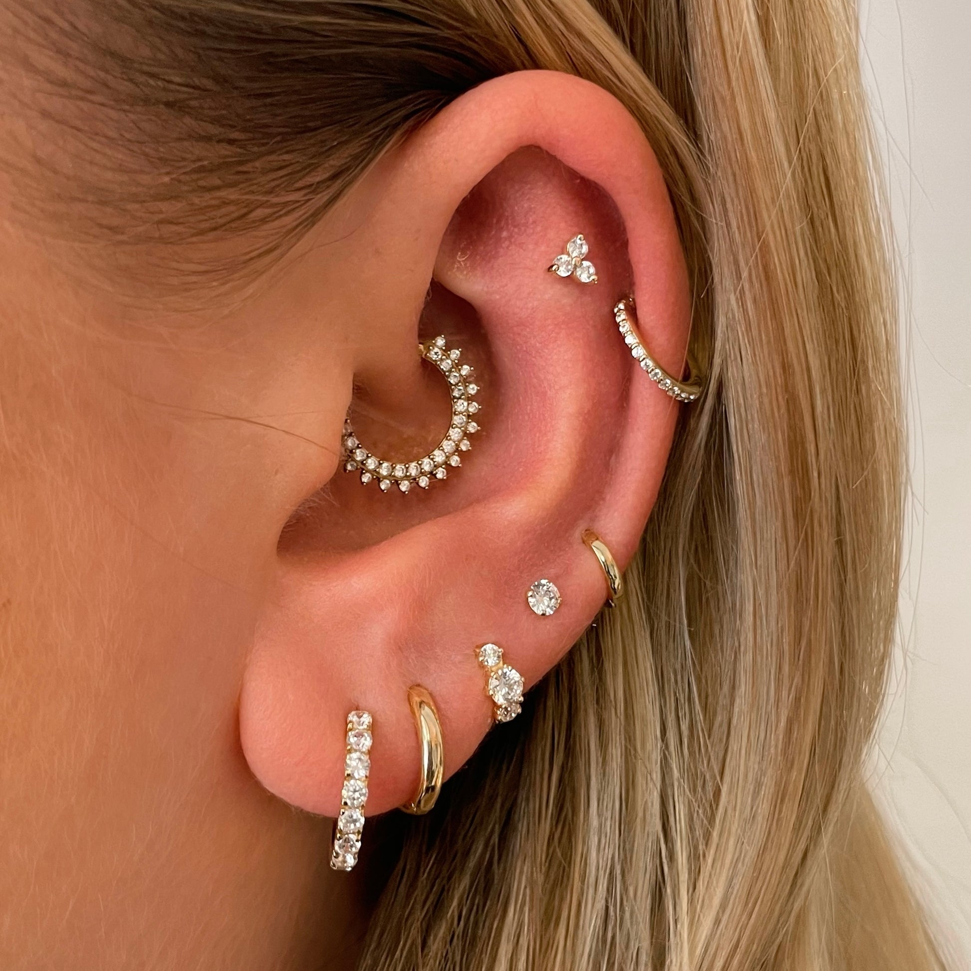 9k solid yellow gold crystal trio flat back labret stud earring 6mm Cartilage Studs Laura Bond Maria Tash