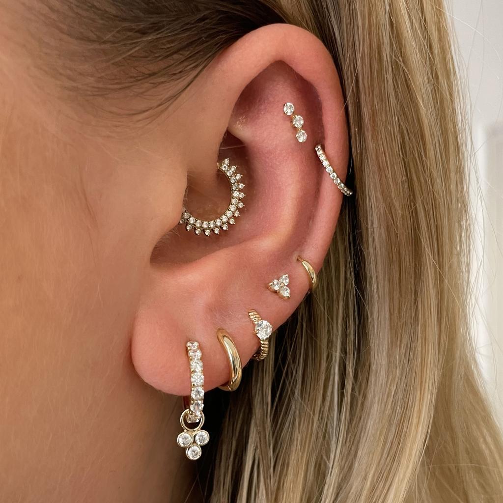9k solid yellow gold crystal trio flat back labret stud earring 6mm Cartilage Studs Laura Bond Maria Tash
