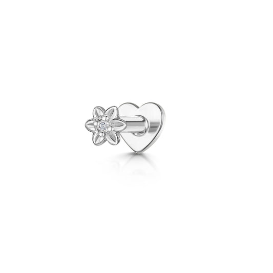 9k solid white gold Forget Me Not tiny flower flat back labret stud earring 6mm
