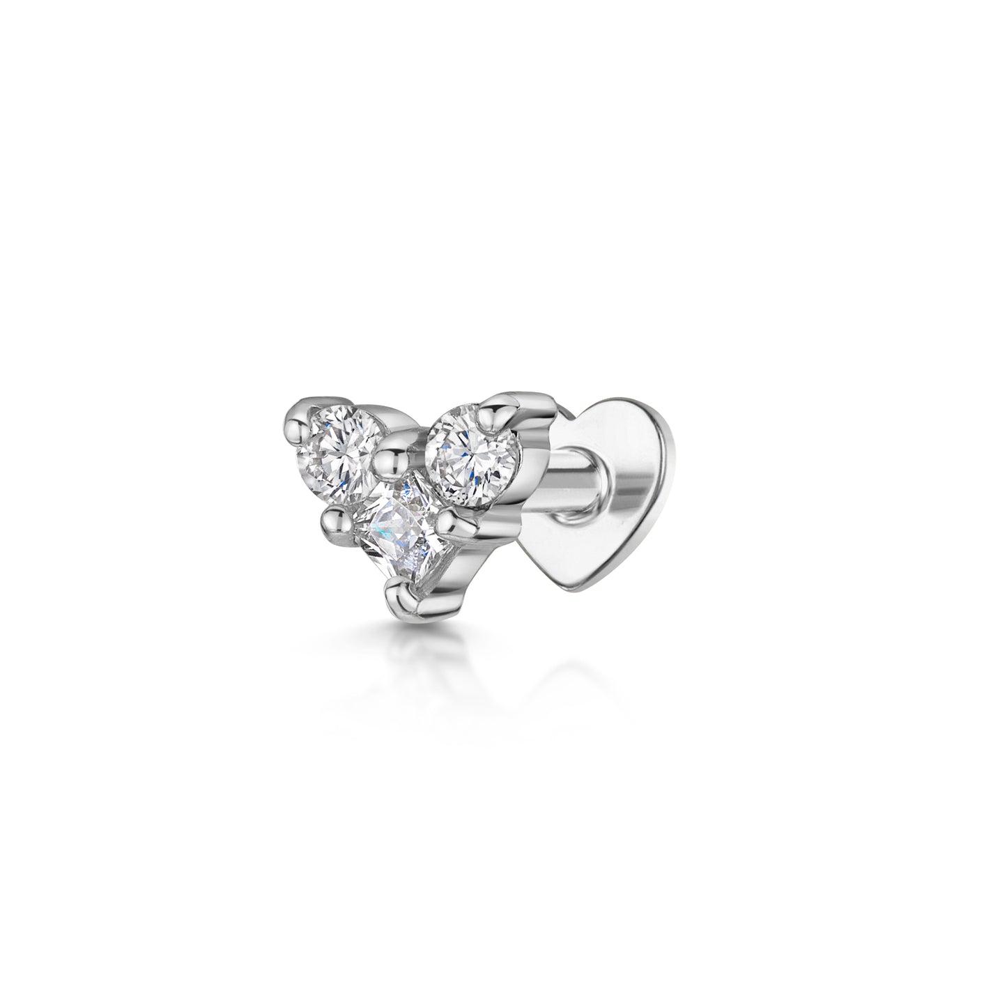 14k solid white gold crystal heart flat back labret stud earring 8mm - LAURA BOND jewellery