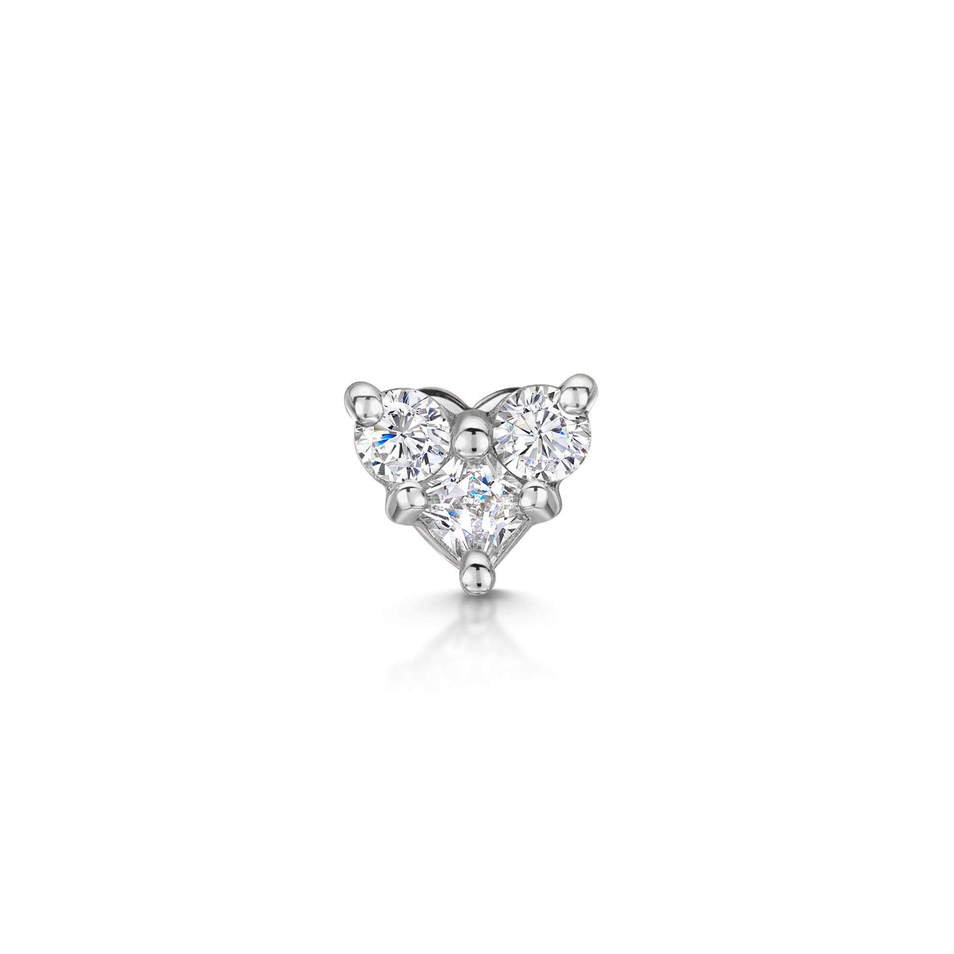 14k solid white gold crystal heart flat back labret stud earring 8mm - LAURA BOND jewellery
