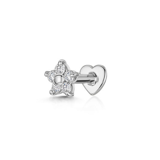 14k solid white gold flower flat back labret stud earring 8mm - LAURA BOND jewellery