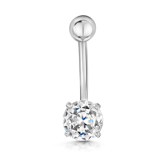 9k solid white gold brilliant cut crystal banana bar for belly button Banana Bars Laura Bond Maria Tash astrid miyu