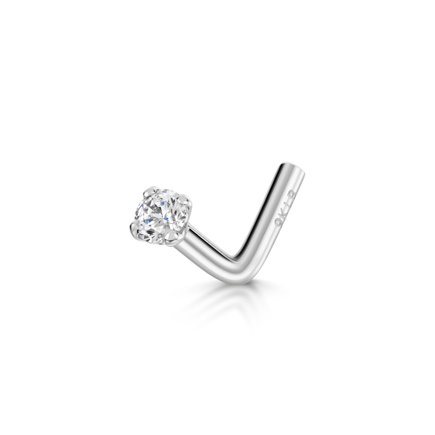 9k solid white gold tiny crystal gem nose stud