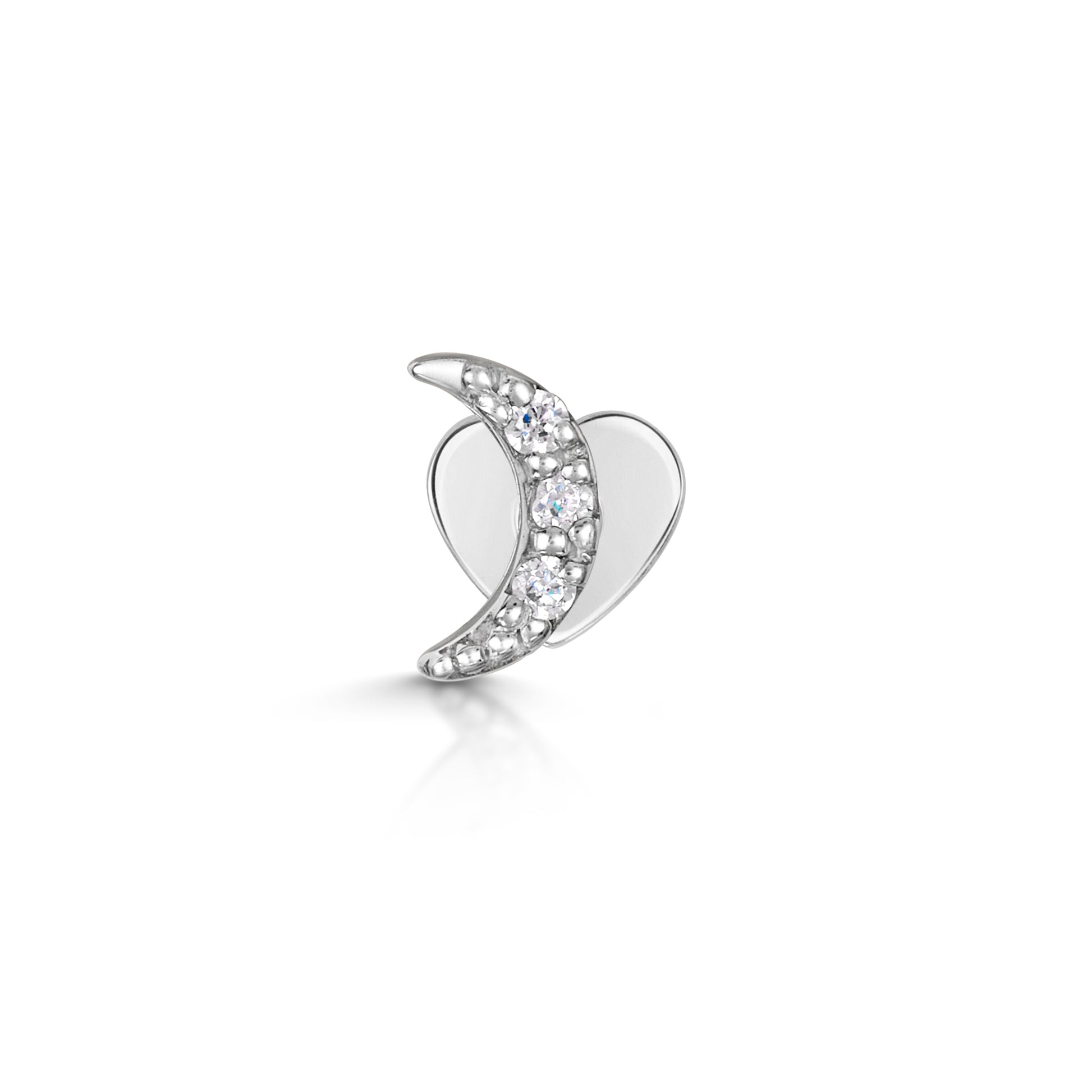 14k solid white gold crystal moon flat back labret stud earring 8mm - LAURA BOND jewellery